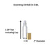 A 5 mL anointing oil roll-on bottle with a clear cylindrical body, white roller ball, and separate gold cap, shown on a white background with measurement labels reading 2.25" tall including cap and .
