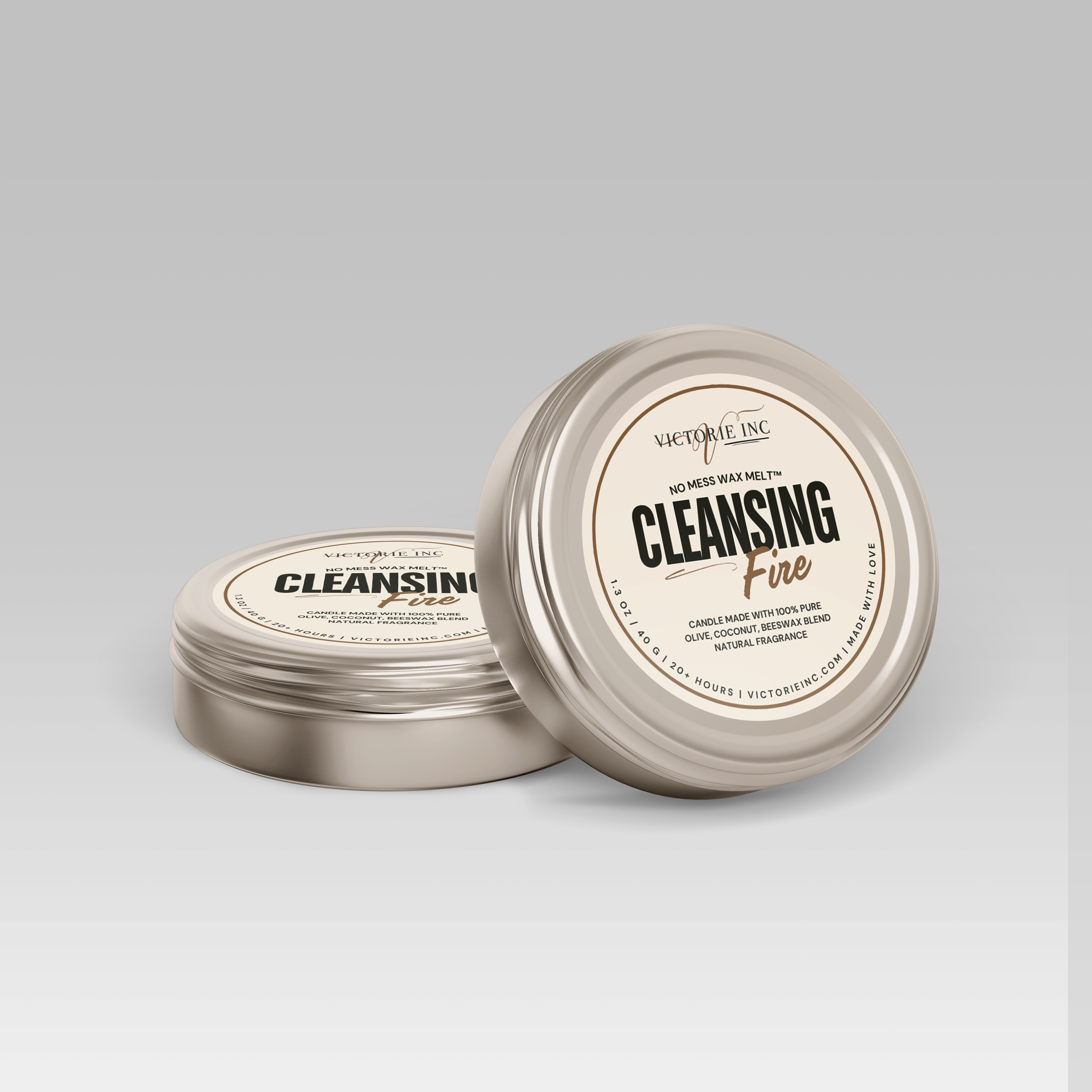 Two Cleansing Fire Wax Melts In Silver Canisters.