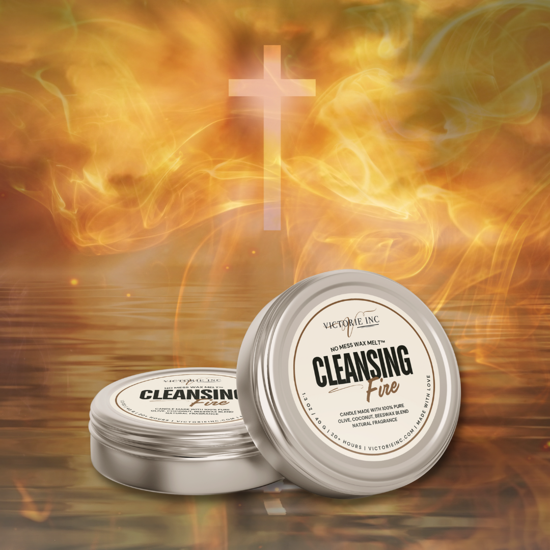 Two containers labeled 'Cleansing Fire' with a cross and fiery background.