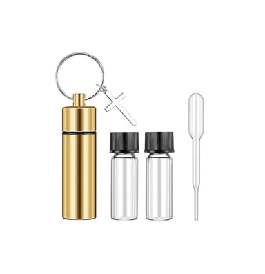 Gold Keychain Oil Container with Refillable Glass Vials